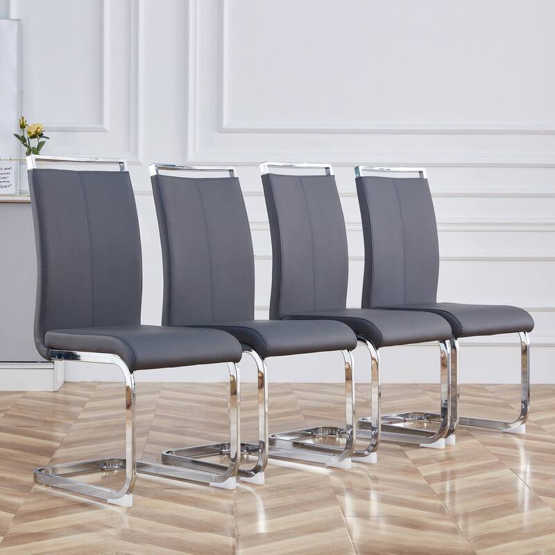 Modern Dining Chairs,PU Faux Leather High Back Upholstered Side Chair with C-shaped Tube Chrome Metal Legs