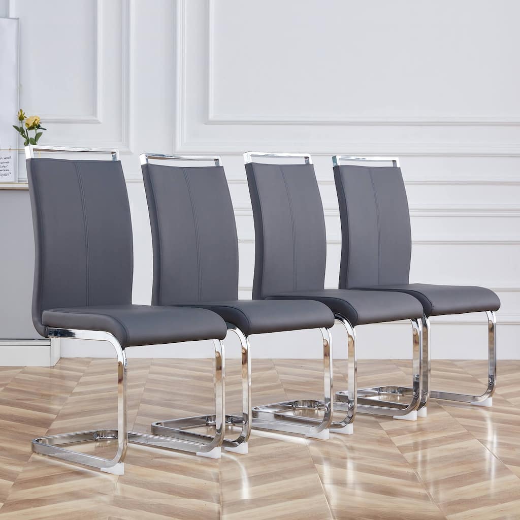 Modern PU Faux Leather High Back Dining Chairs with C-shaped Tube Chrome Metal Legs for Multiple Rooms