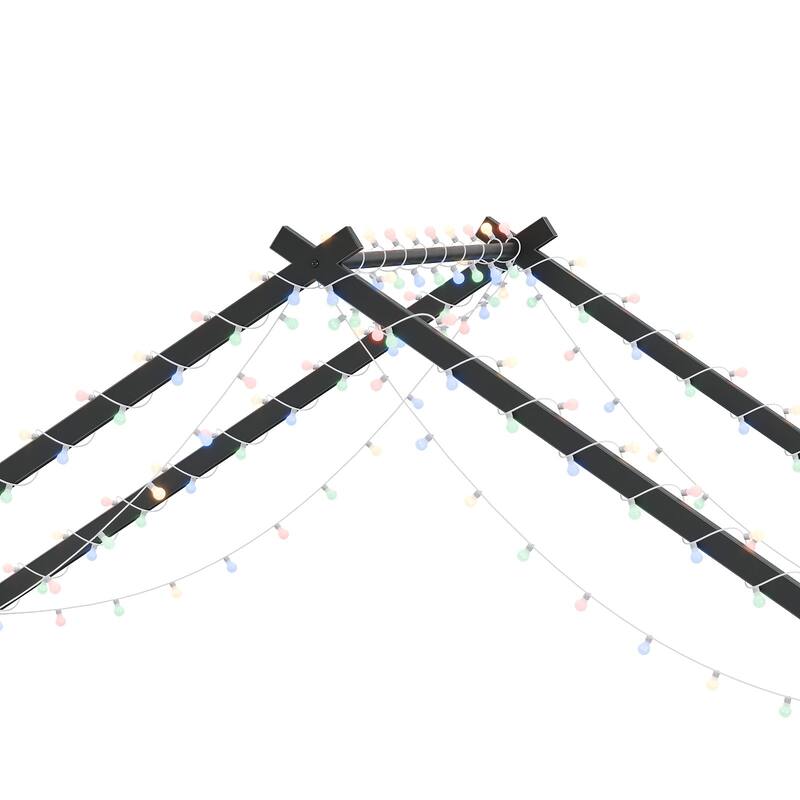 Twin/Full Size Kids Roof-Shaped Metal Bed Frame with Colorful LED Lights, Low Profile Design, 350 lb Capacity