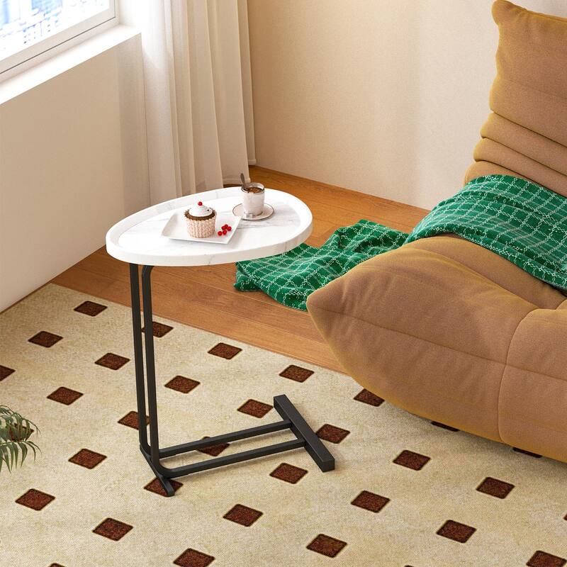 Sofa and Bedside C-Shaped Side Table, Wood C-Shaped End Table with Metal Frame Slide for Bedroom Living Room