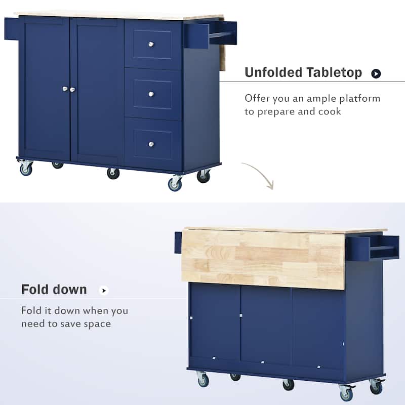 52.7 Inch Width Rolling Mobile Kitchen Island with Locking Wheels