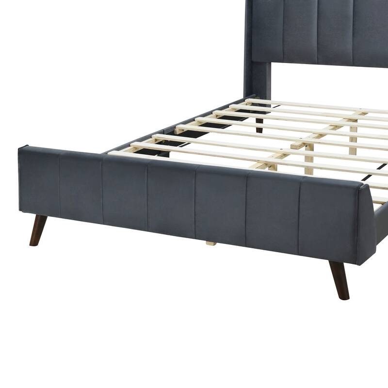 Twin/Full/Queen Size Velvet Upholstered Platform Bed Frame with Headboard and Wooden Slats Support, No Box Spring Needed