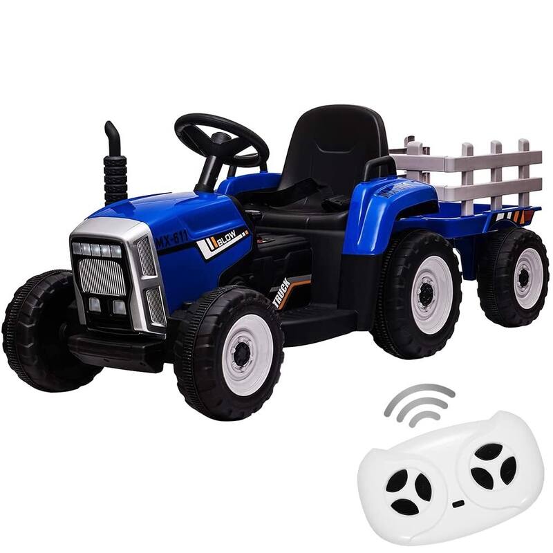 Kids Battery Powered Electric Tractor with Parent Remote Control & Trailer - Blue