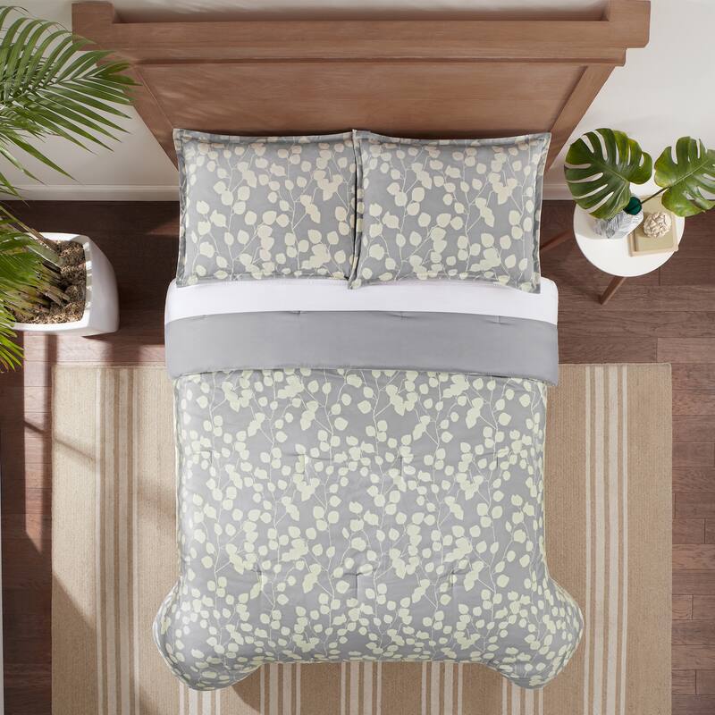 Serta Simply Clean Ellen Antimicrobial Bedding Set with Sheets - Grey/Yellow - Queen