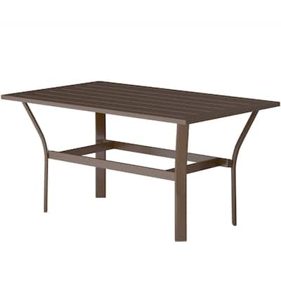 Brown Metal Outdoor Coffee Table with Slatted Top and Powder-Coated Frame - 36" L x 21.7" W x 17.7" H