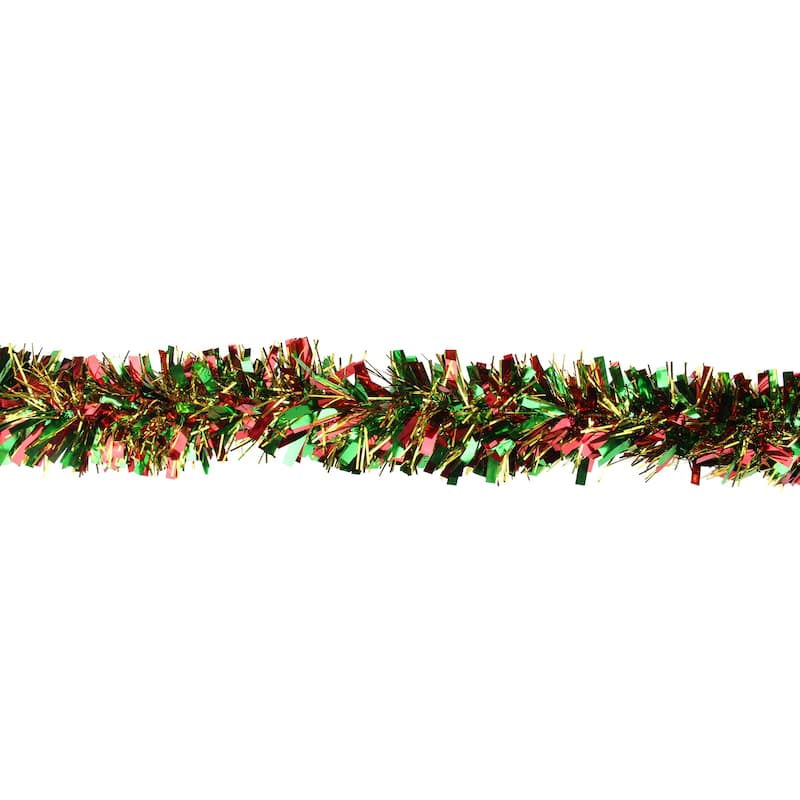 12'x4" Metallic Gold, Red Green Wide Cut Tinsel Christmas Garl - Unlit