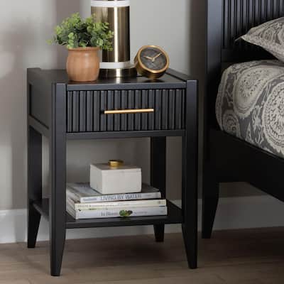 Primrose Mid-Century Fluted Wood 1-Drawer Nightstand