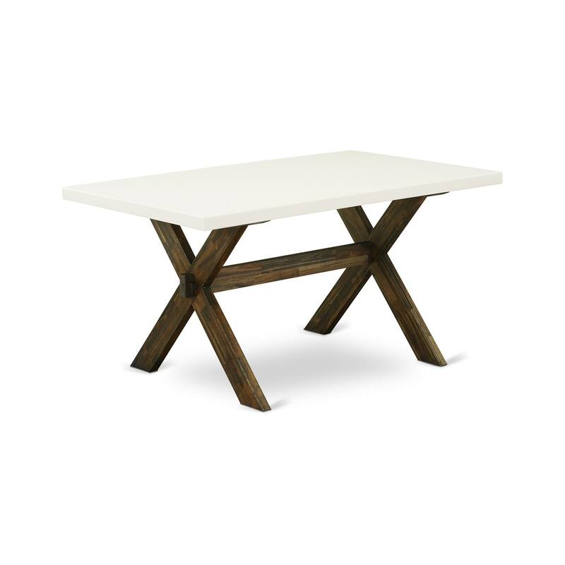 HomeStock 5-Piece Rectangle Distressed Jacobean Finish Solid Wood Top Dining Table with 4-Chairs