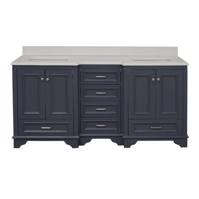 KitchenBathCollection Nantucket 72" Double Bathroom Vanity with Quartz Top