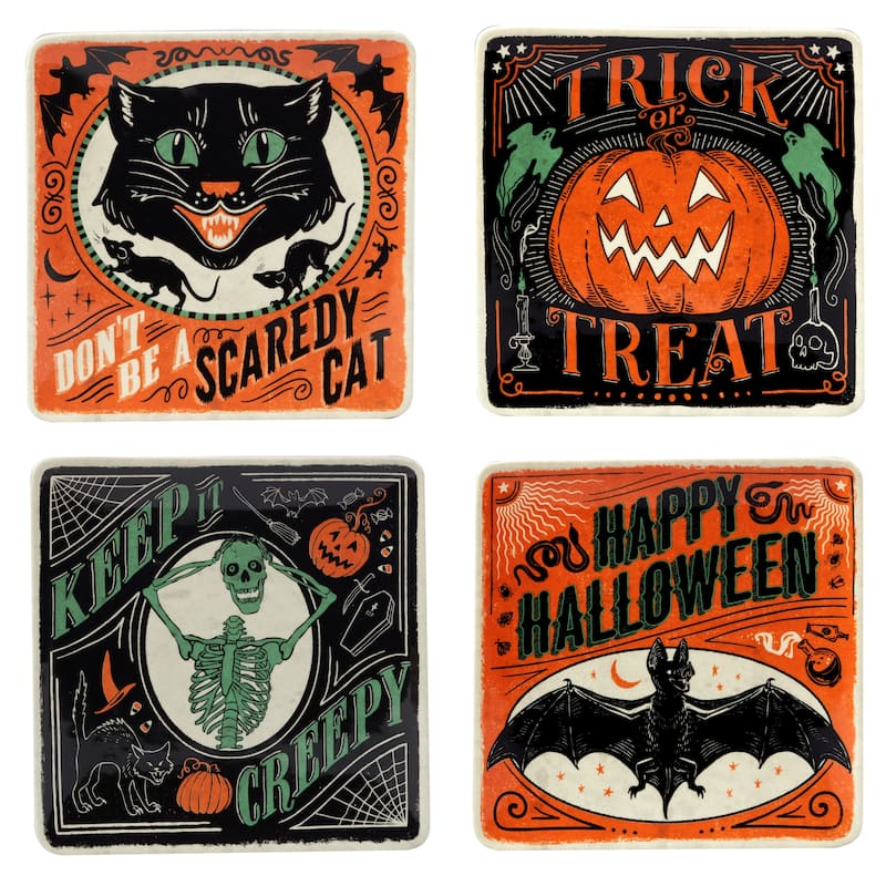 Certified International Scaredy Cat 8.5-inch Dessert/Salad Plates, Set of 4 Assorted Designs - 8.5" x 8.5" x 0.75"