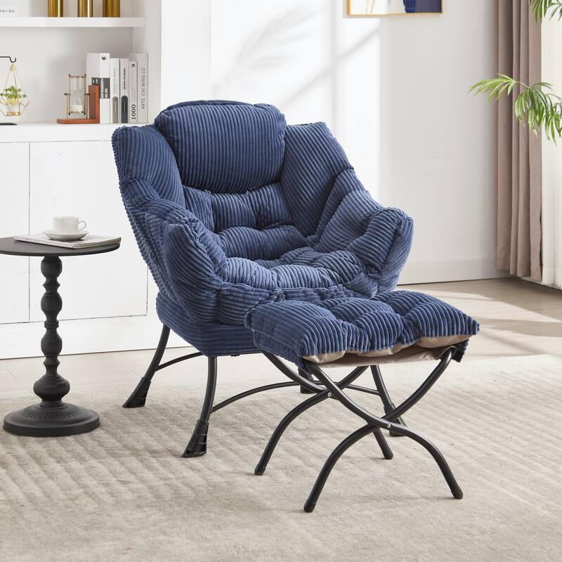Modern Lounge Chair with Ottoman, Leisure Chair with Footrest for Small Space