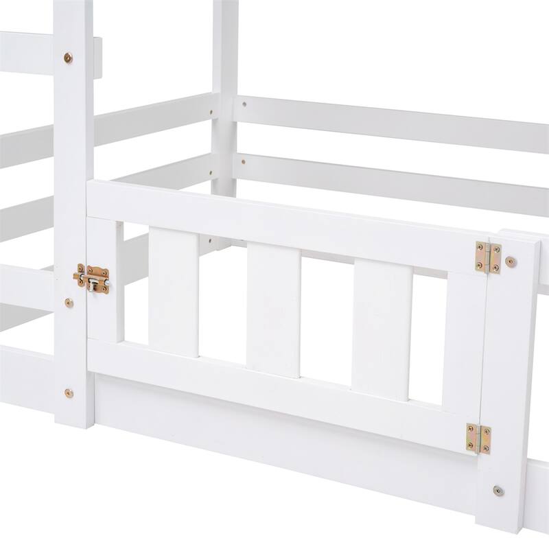 Twin over Twin House Bunk Bed with Fence and Door