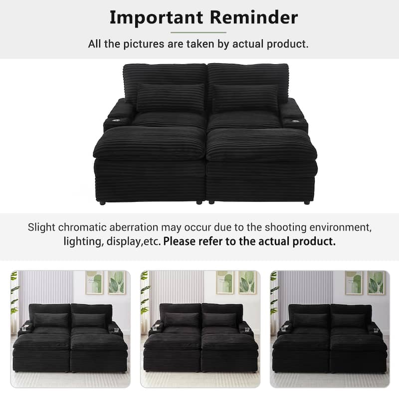 Roomfitters 70.9-Inch Loveseat Sofa, Convertible Sectional Sofa Bed with Storage, 2 Movable Ottomans
