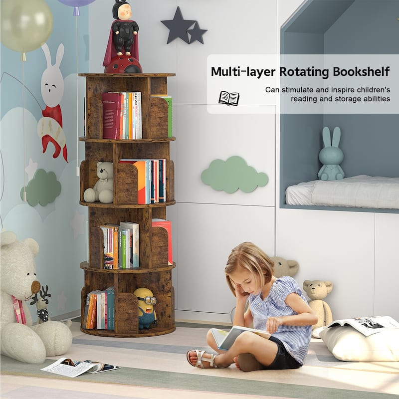 4/5 Tiers Round Rotating Bookcase, Revolving Floor Standing Bookshelf Corner Organizer Display