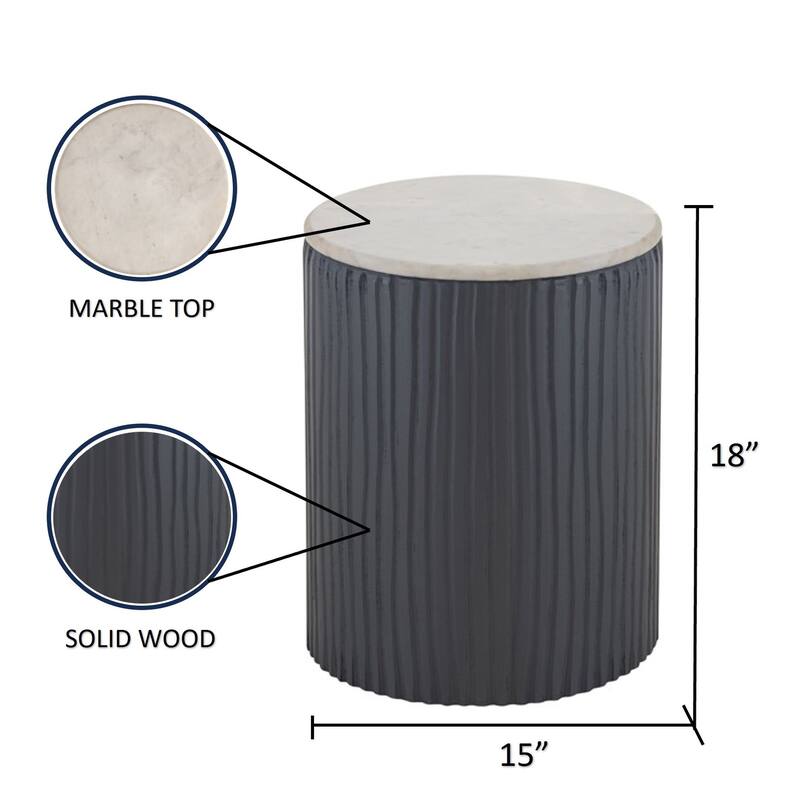 Albany Living 18" Marble Top Solid Wood Round End Table