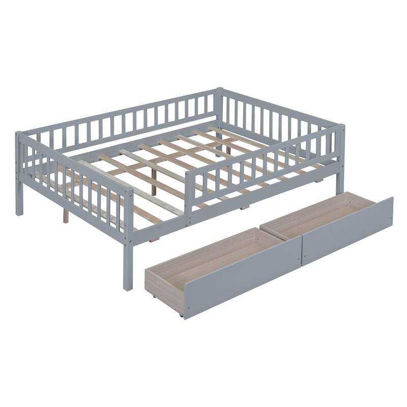 Full Size Daybed with Two Drawers, Gray, Space-Saving, Multi-Functional