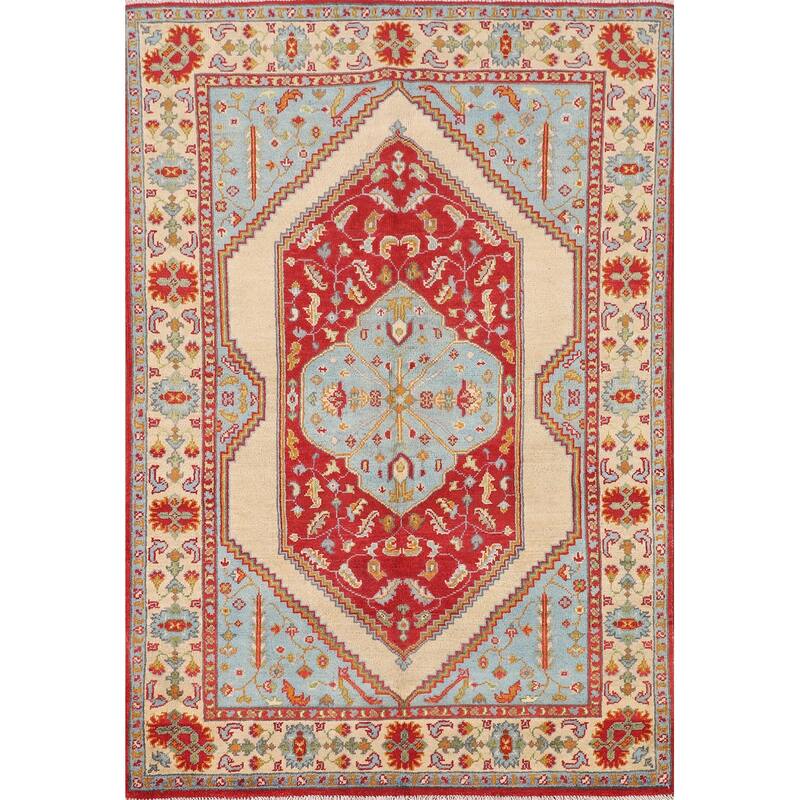 Kazak Oriental Area Rug Handmade Blue Wool Carpet - 4'0"x 5'11"