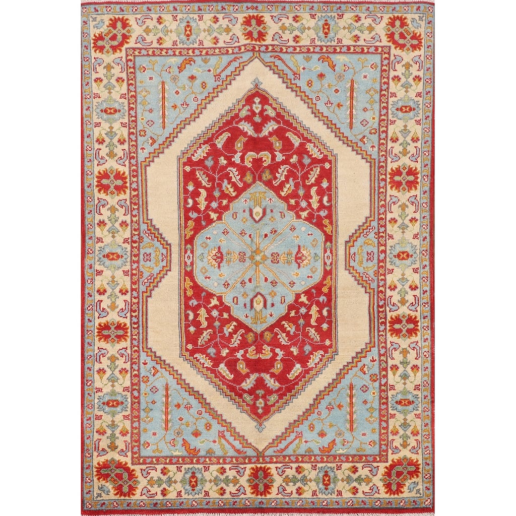 Kazak Oriental Area Rug Handmade Blue Wool Carpet - 4'0"x 5'11"