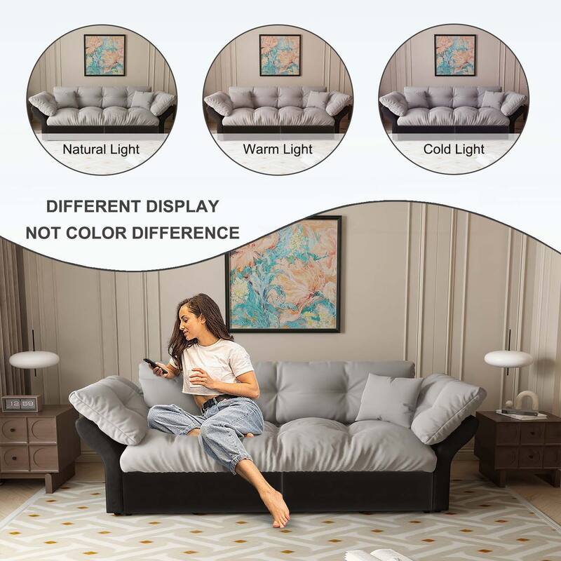3-in-1 Convertible Tufted Loveseat with 2 Soft Pillows,Multi-Functional Sleeper
