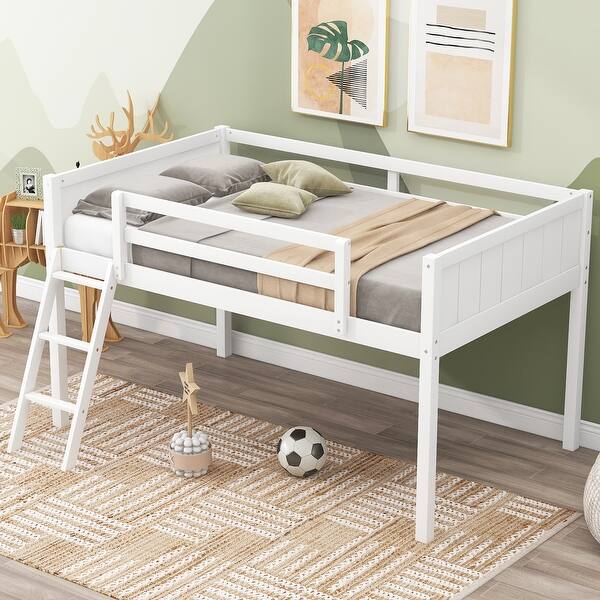 slide 2 of 36, Wood Loft Bed Frame with Ladder, Ladder can be Placed on The Left or Right, for Boys Girls Kids Adults Toddler White - Twin