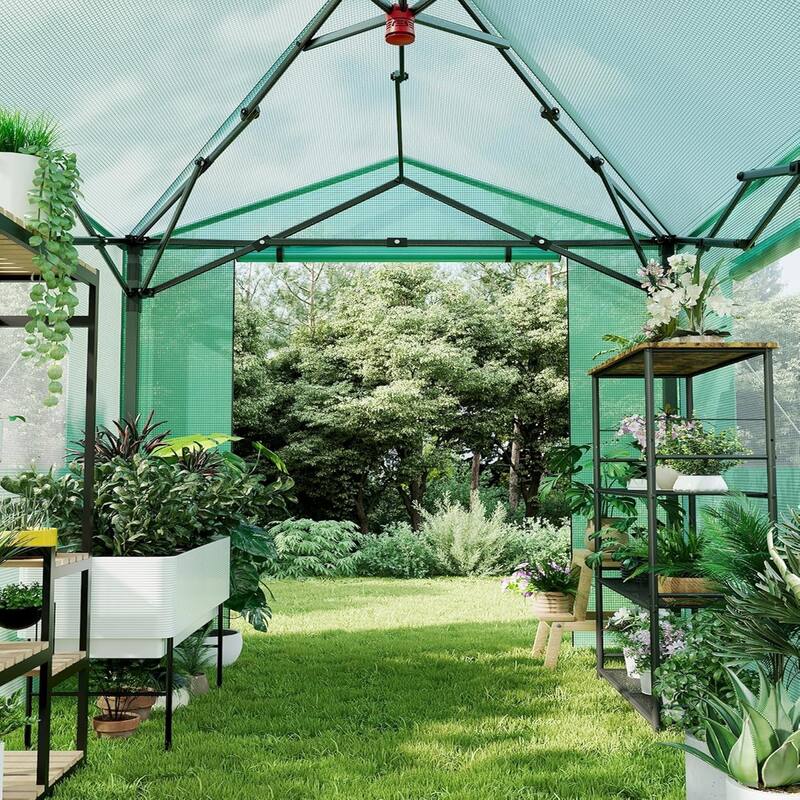 6*8 ft Portable Pop-Up Greenhouse, Featuring Zippered Doors and Mesh Window Walls, Green. - 6*8FT