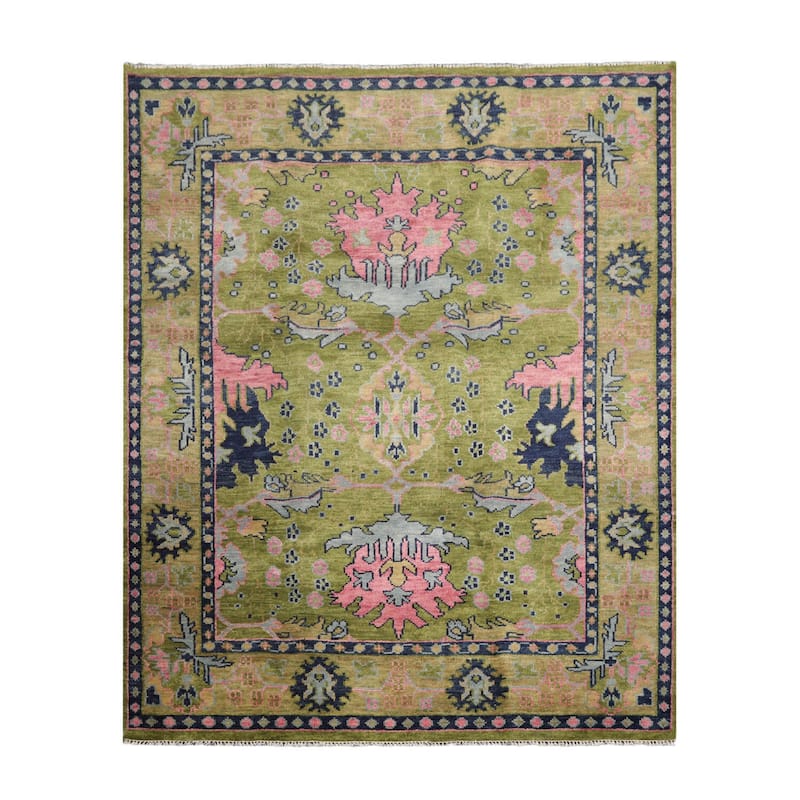 Hand Knotted Arts and Craft Green,Rust Turkish Oushak Wool Traditional Oriental Area Rug