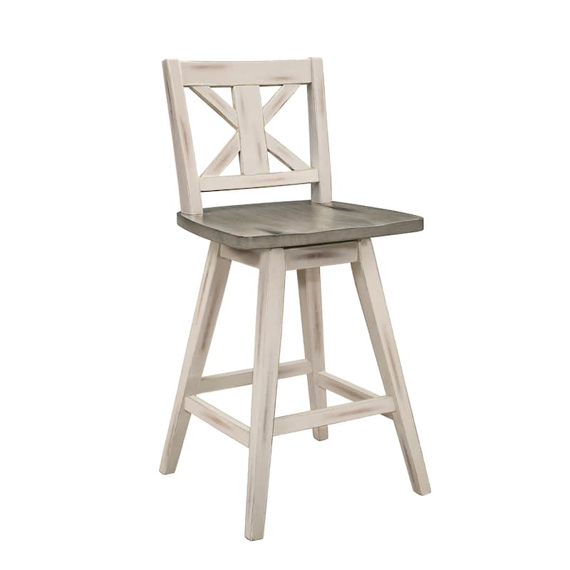 Roux Swivel Counter Height Barstool (Set of 2) - White/Grey (Cross-Back)