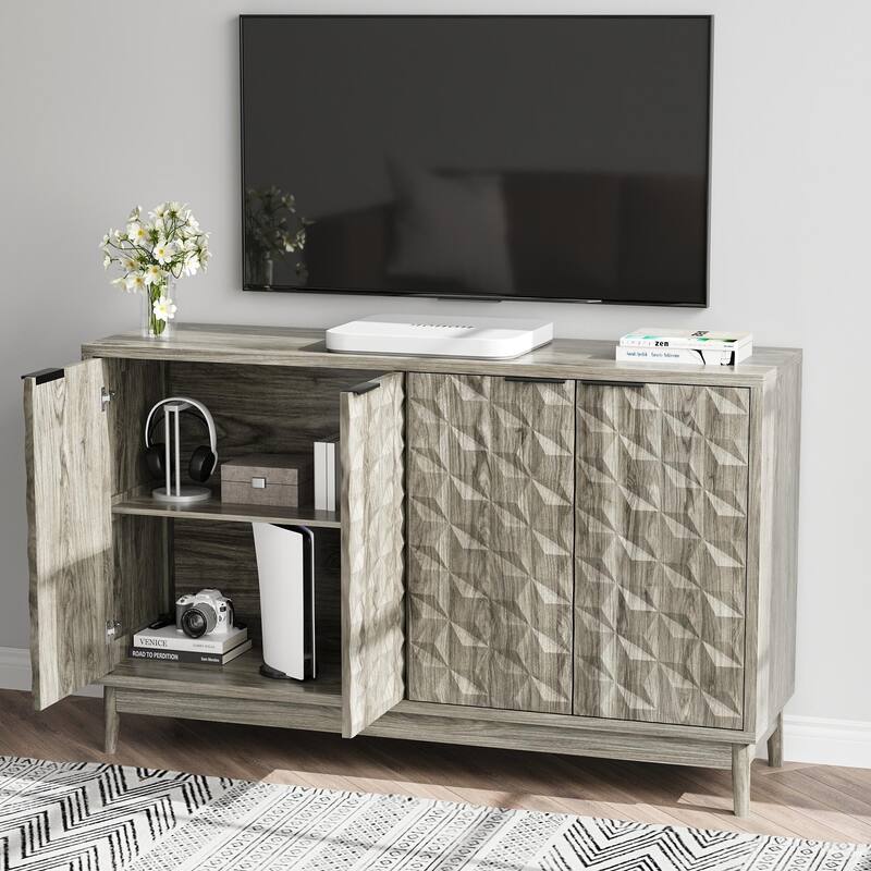 Modern Buffet Cabinet with 4 Diamond-shaped Relief Doors and Movable Laminates