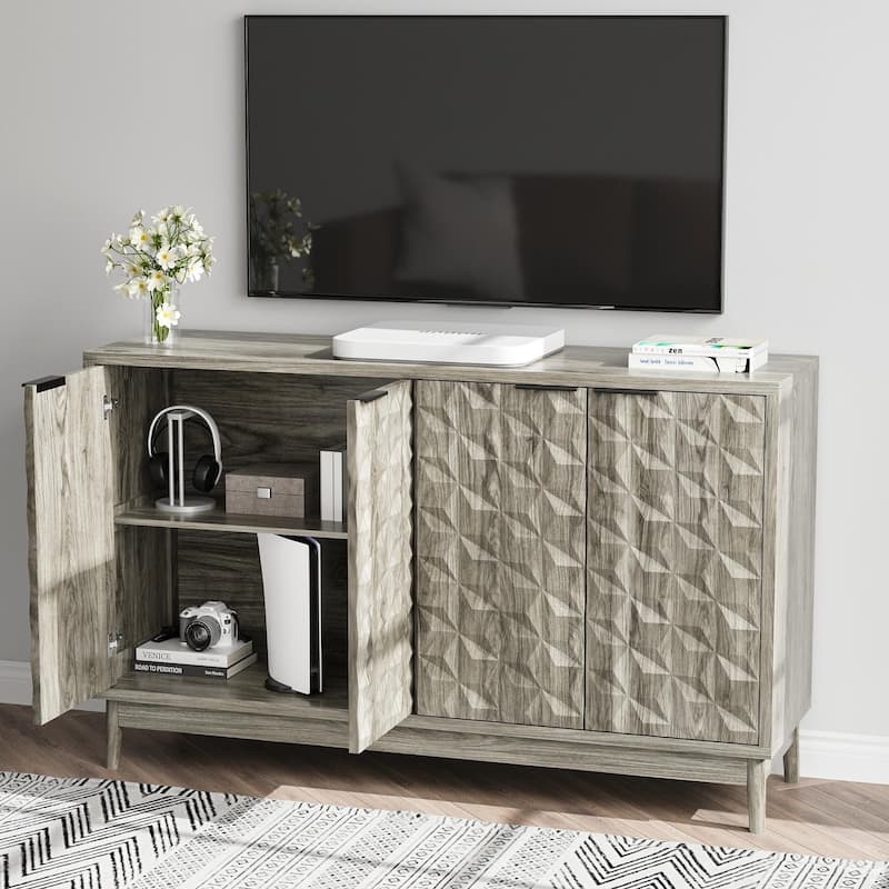 Modern Buffet Cabinet with 4 Relief Doors, Wood Storage Sideboard