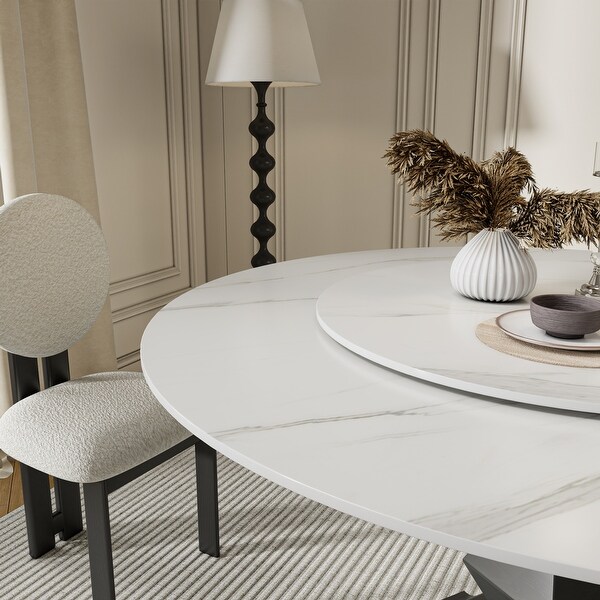 Chic Dining Table with Removable Lazy Susan & Zig-Zag Base - Bed