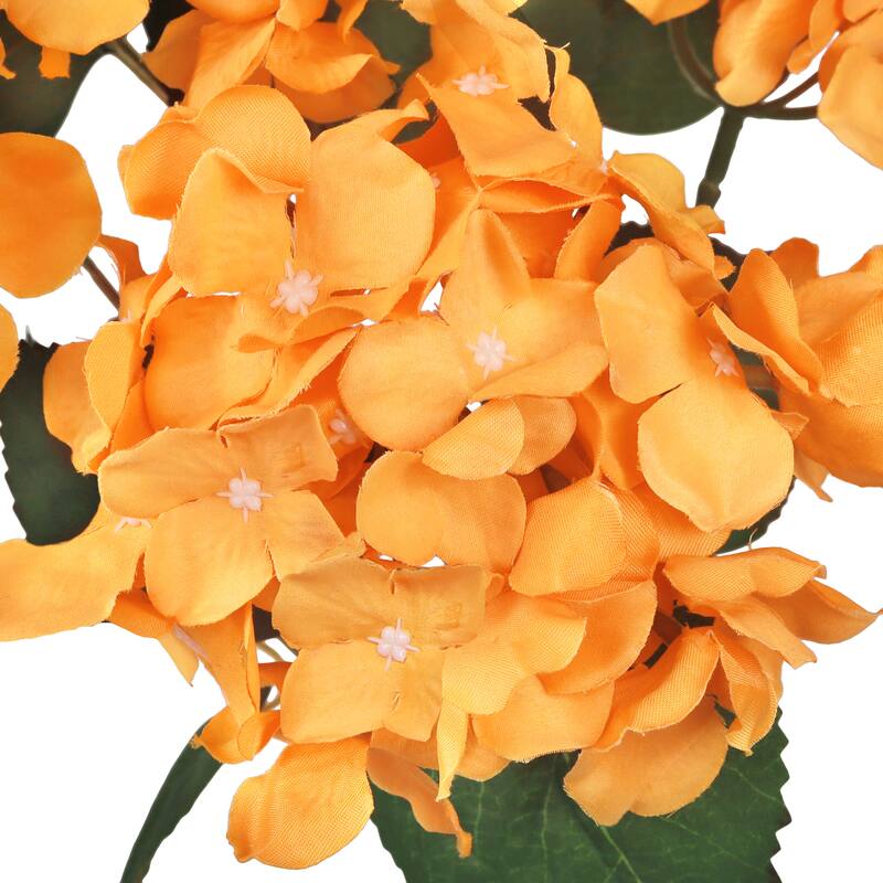 Set of 2 Deluxe Orange Artificial Hydrangea Flower Stem Bush Bouquet 20in - 20" L x 12" W x 12" DP