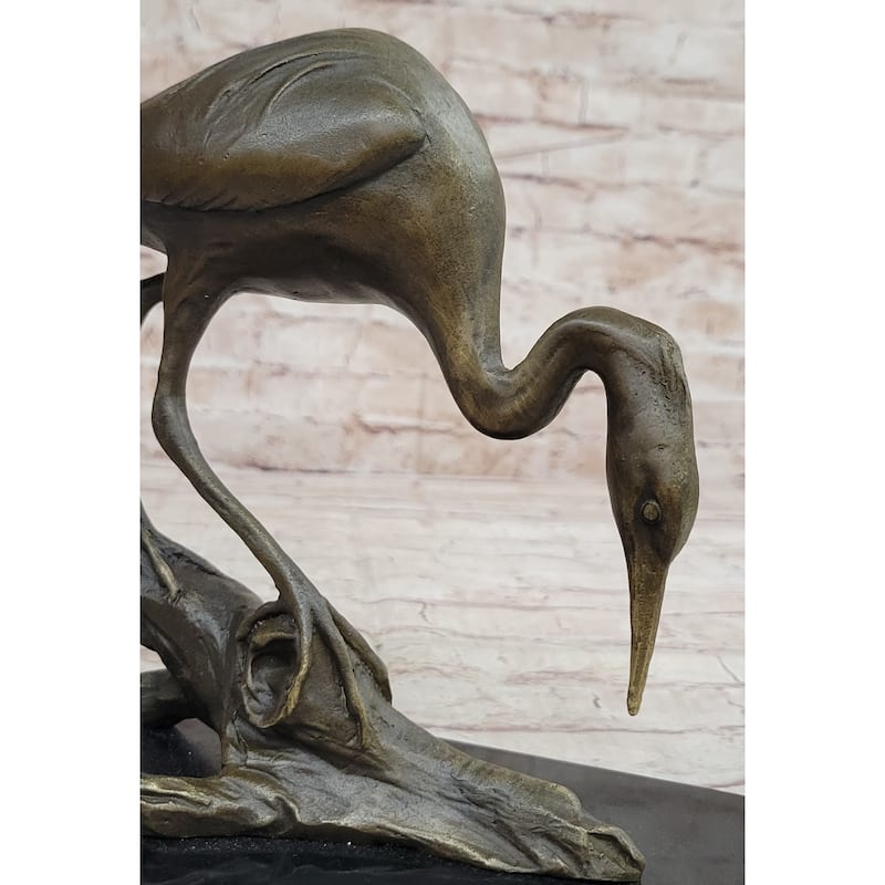 Crane Stork Egret Heron Water Bird Bronze Statue Sculpture Original Art On Marble Base