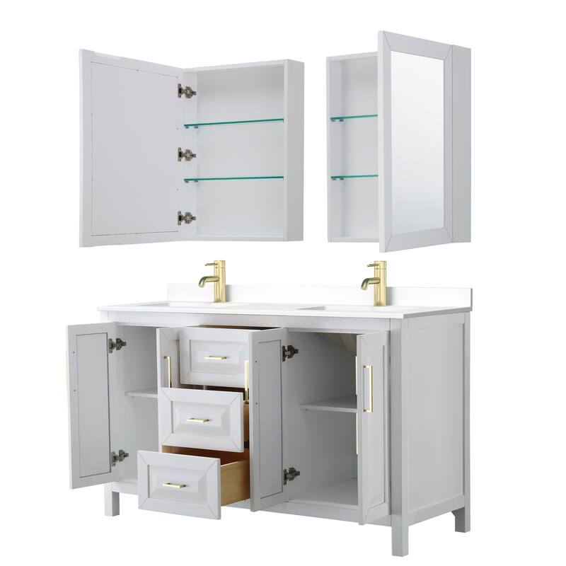 Daria 60 Inch Double Vanity, Cultured Marble Top, Medicine Cabinets