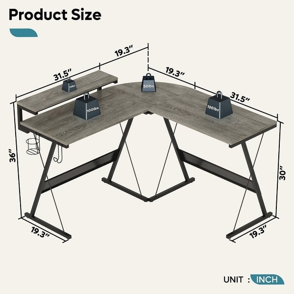 51 inch LShaped Gaming Computer Desk with Monitor Stand Black Carbon