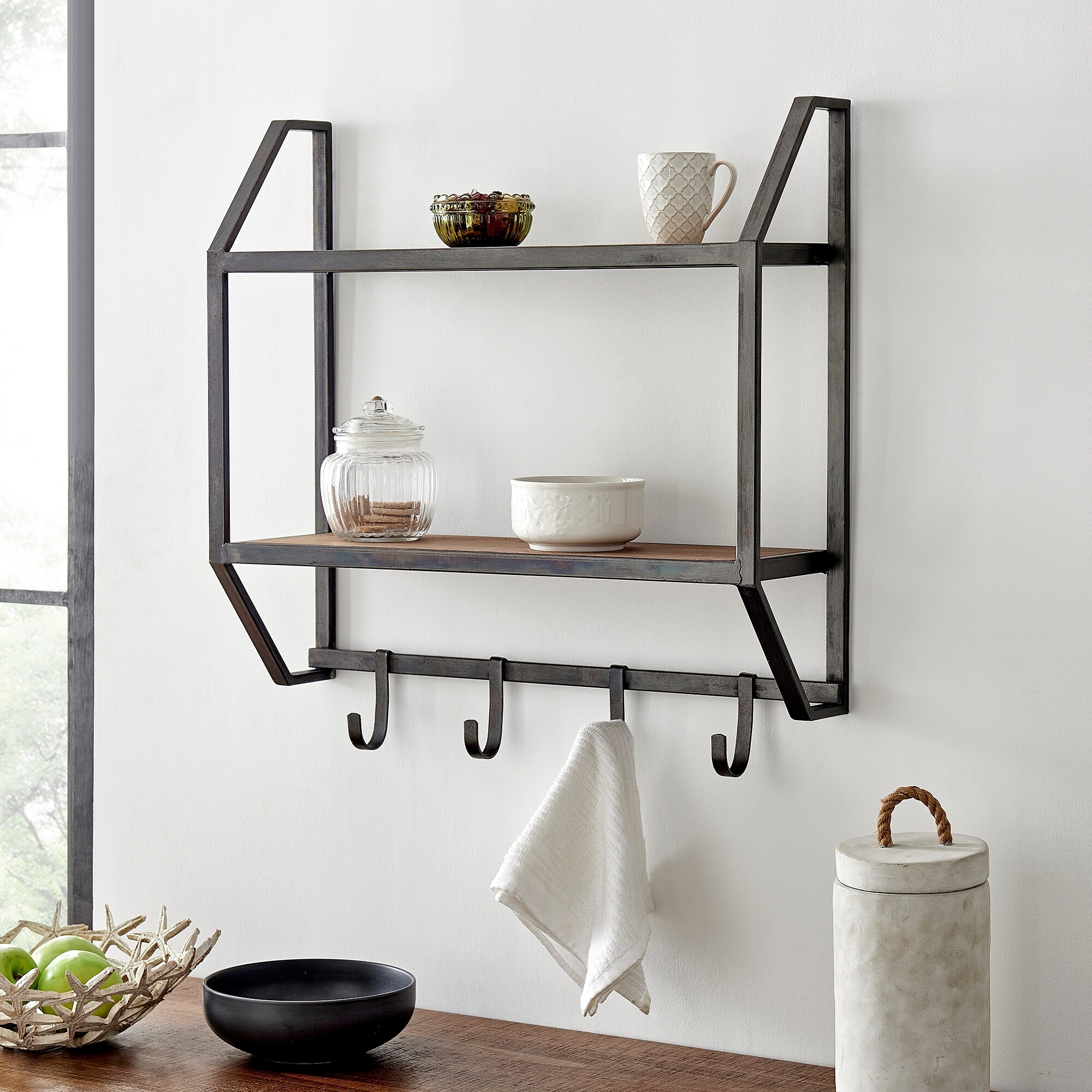 Industrial shelf with cheap hooks