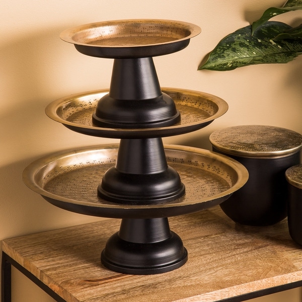 Palais Essentials Round Cake Stand - Matte Black and Brass Dessert Cupcake Tray
