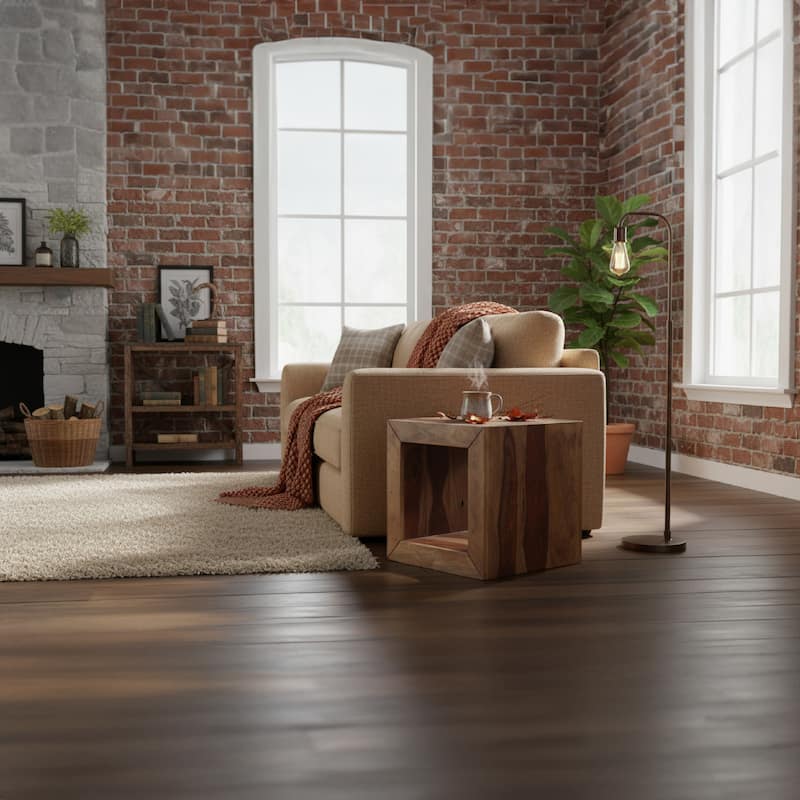 Cube Shape Rosewood Side Table With Cutout Bottom, Brown - 8' x 10'
