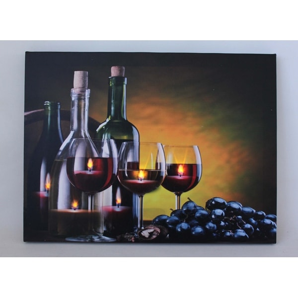 LED Lighted Flickering Wine Grapes and Candles Canvas Wall Art 11.75" x 15.75"