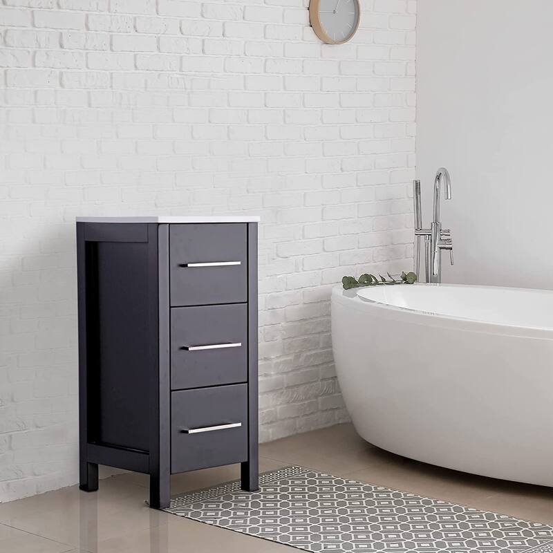 Vanity Art 12" Narrow Bathroom Side Storage Cabinet with Engineered Marble Top - 11.8 W x 18.5 D x 29.1 H