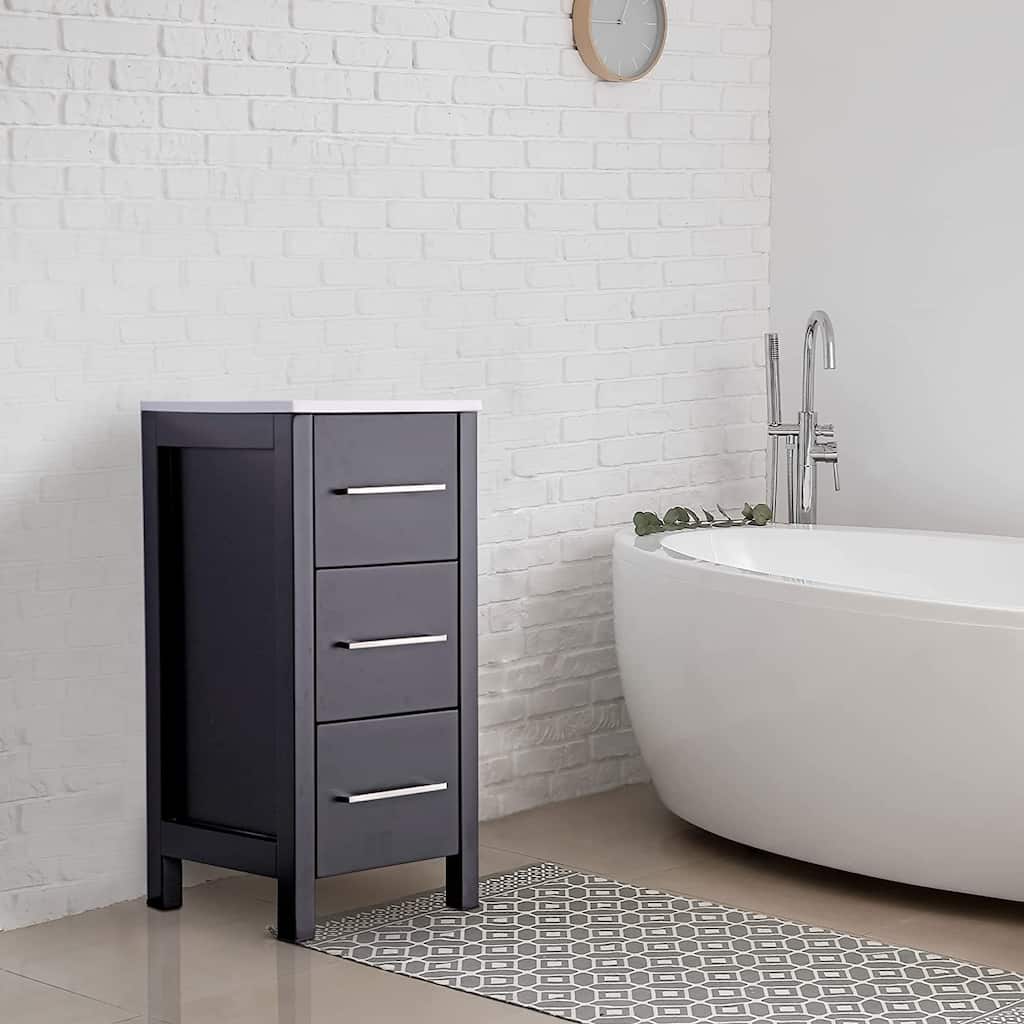 Vanity Art 12" Narrow Bathroom Side Storage Cabinet with Engineered Marble Top - 11.8 W x 18.5 D x 29.1 H