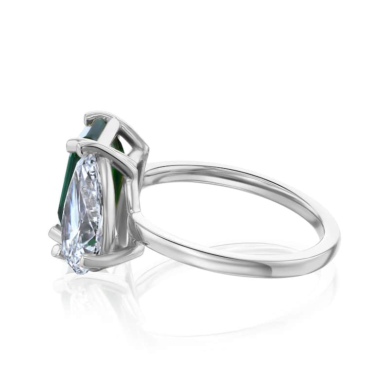Kobelli Deep Green Emerald & White Lab Grown Diamond Certified 14k Solid Gold 2 Stone Toi et Moi Empress Ring (EF/VS)