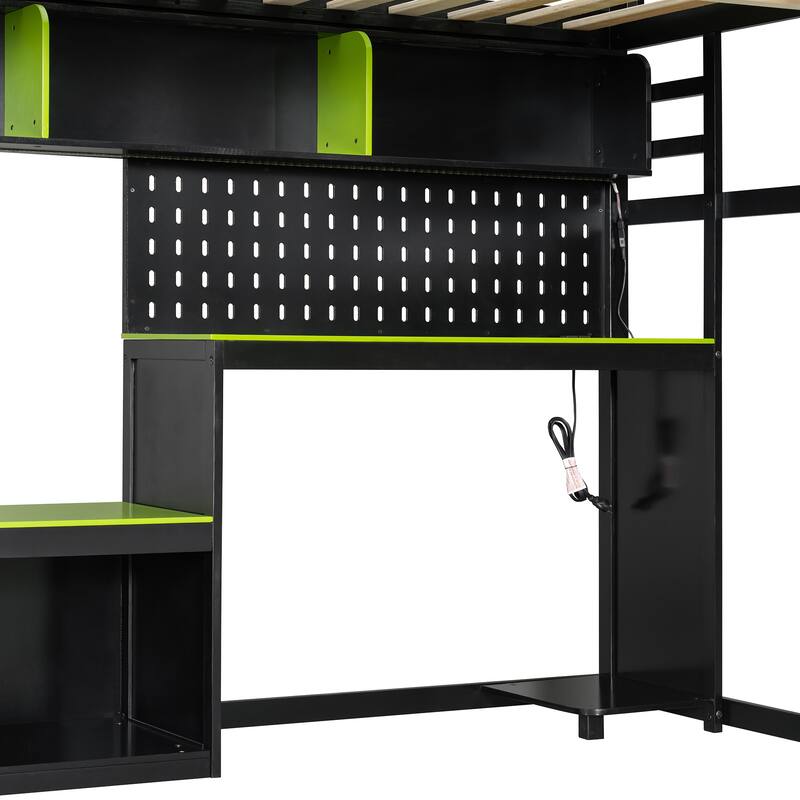 E-Sport Elite Full Size Loft Bed with RGB Lighting, Charging Station & Gaming Desk Hub by Harper&Bright Designs