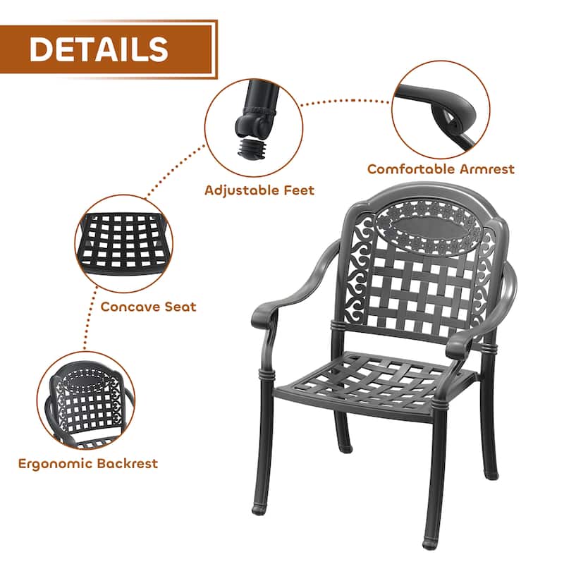 3/5 Piece Cast Aluminum Outdoor Dining Set with 39.37 in. Round Table and Seat Cushions