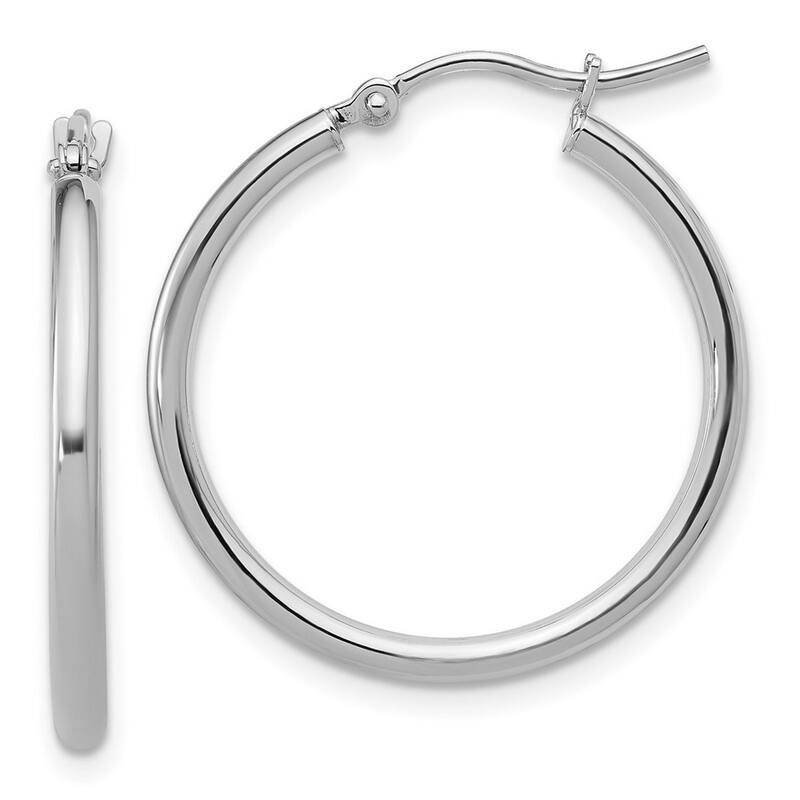 Curata 14k White Gold Polished 2x25mm Classic Hoop Earrings