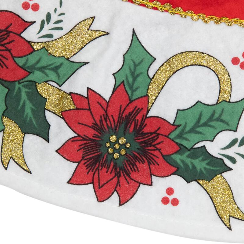 48" Red and White Poinsettia Christmas Tree Skirt - 48