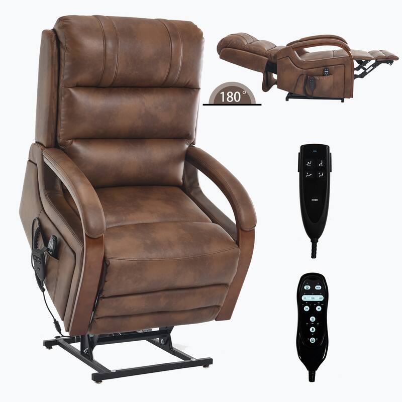Power Leatheraire Lift Recliner Chair Dual Motor Infinite Position Up to 350 LBS with Solid Wood Armrests