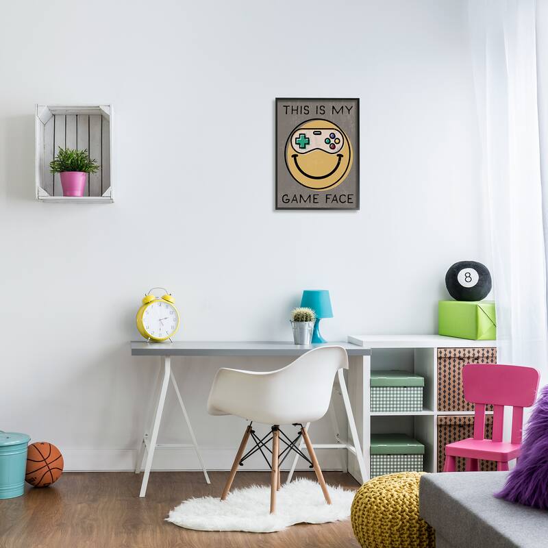 Stupell My Game Face Phrase Yellow Smiley Retro Controller Framed Wall Art