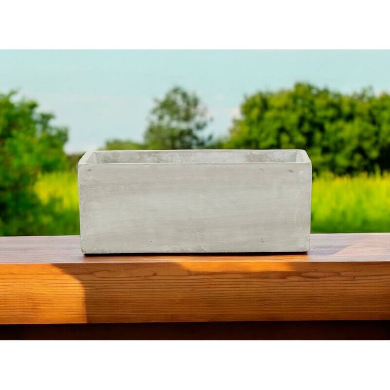HomeRoots 9" Light Gray Rustic Cement Indoor Outdoor Rectangular Pot Planter - Light Gray