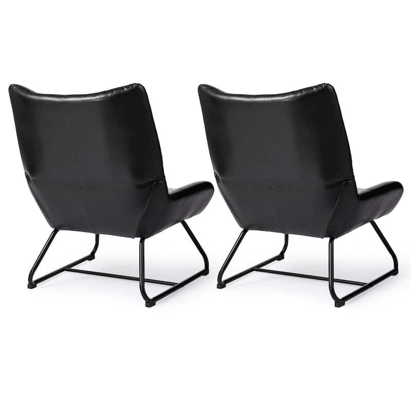 Glitzhome Set of 2 35.5"H Leatherette Wingback Accent Chairs With Metal Legs