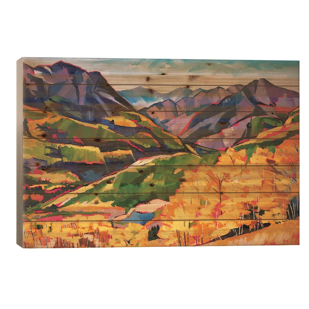Autumn In The Mountains Print On Wood by Maxine Shore - Multi-Color